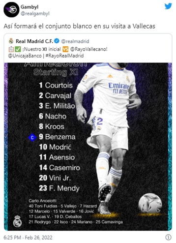 Rayo Vallecano (0) vs. Real Madrid (1) – Resultados